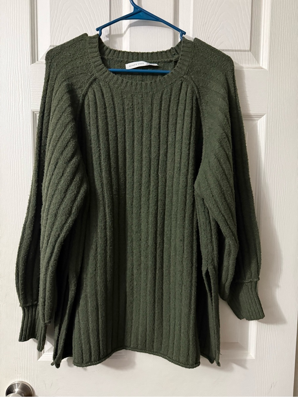 Women’s Large Altar'd State Olive Green Ribbed Crewneck Sweater